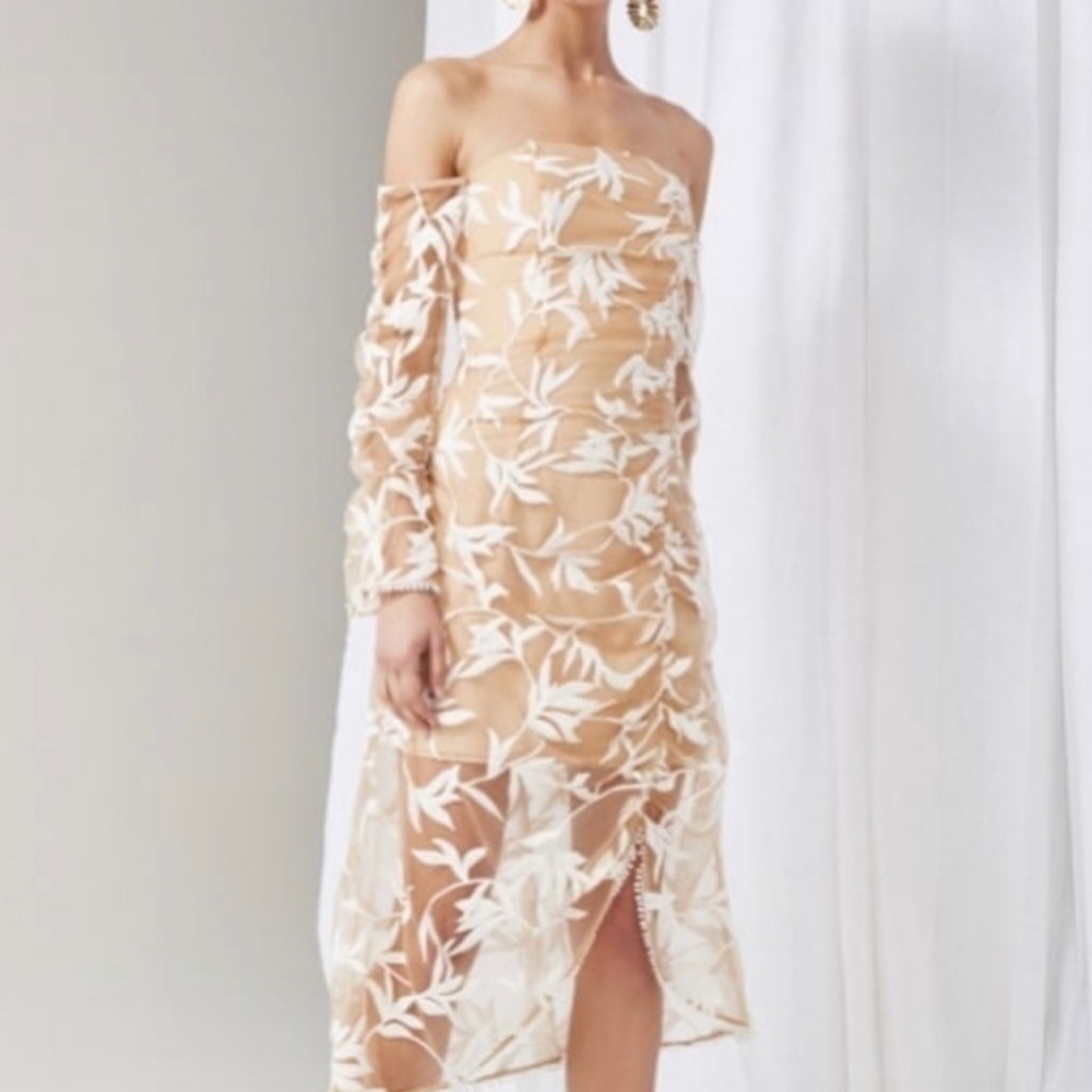 Keepsake Beige Cream Floral Embroidered Dress L XL